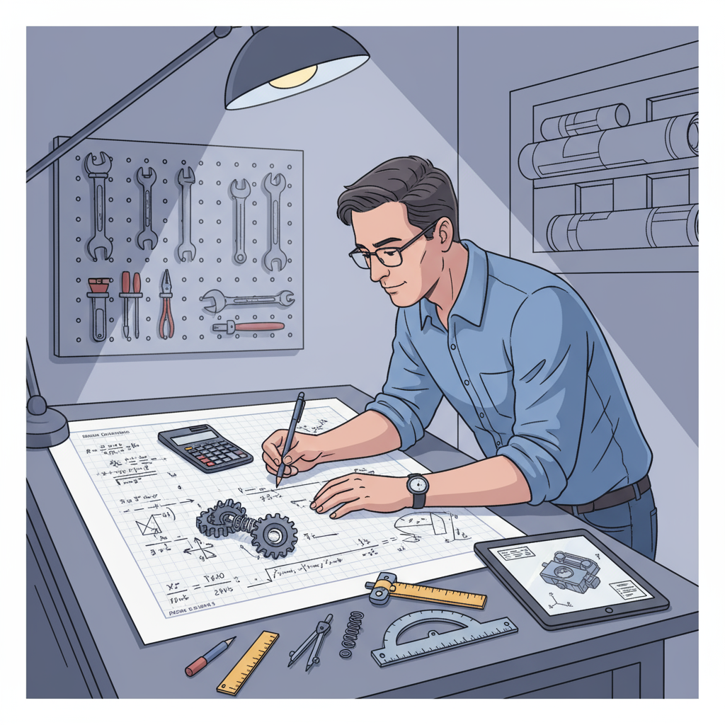 Mesa de ingeniería con planos y cálculos para un expediente técnico de reforma